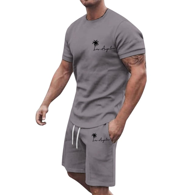 SHIXIAOO Ensemble d'Athlétisme d'Été pour Hommes Grande Taille Manches Courtes Col Rond Ensemble de Sport Décontracté Petit Imprimé Noix de Coco Tailleur pour Hommes Complets Purge pour Hommes Gilet Will Turner pour Hommes Complet pour Hommes Smokings en Laine