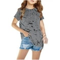 thumbnail image 2 of Cethrio Kids Girls Casual T-Shirts, Short Sleeve Printed Crew Neck Summer Tops Gray Size 9 T, 2 of 4