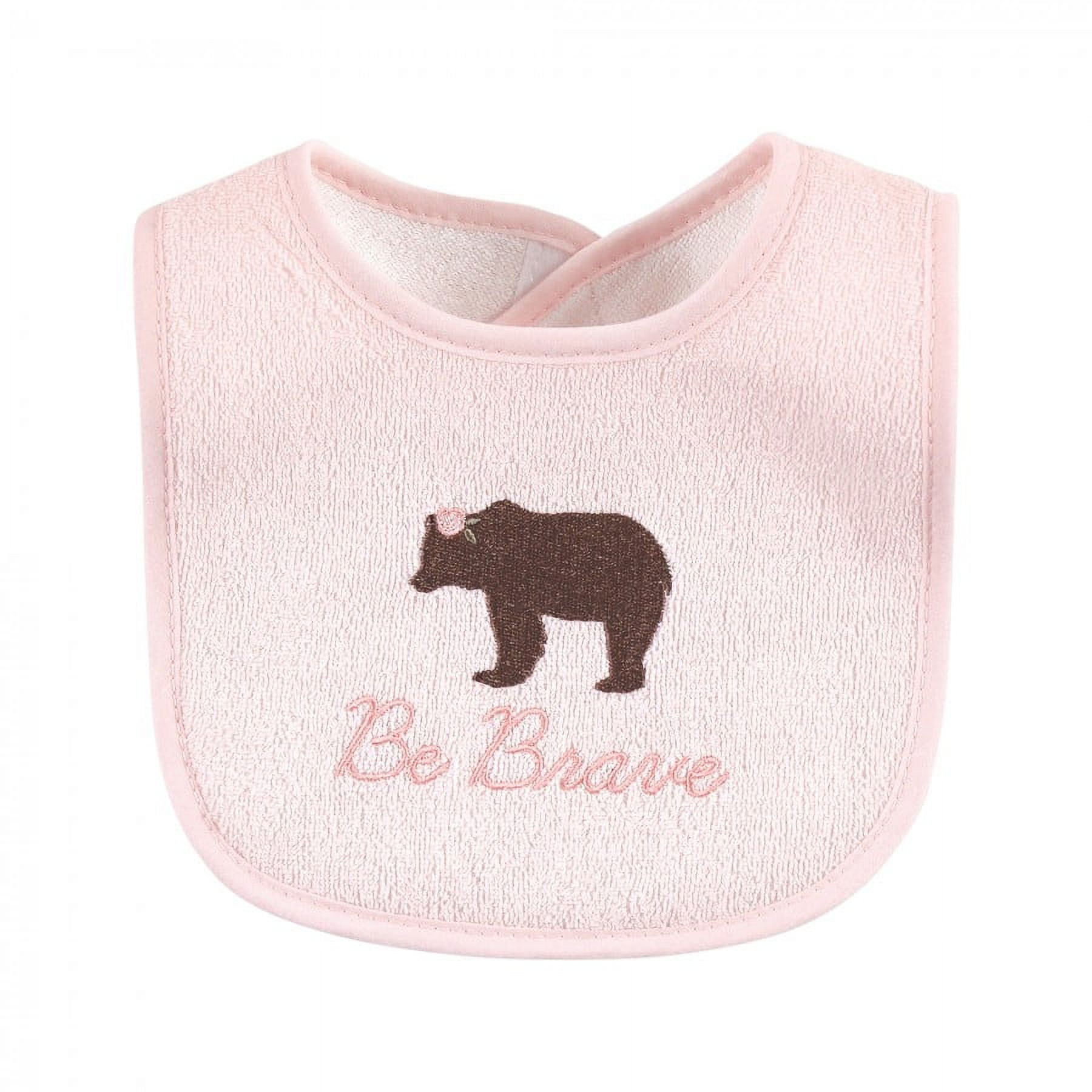 Hudson Baby Infant Girl Cotton Terry Drooler Bibs with Fiber Filling, Girl Moose Bear, One Size