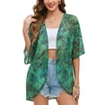 thumbnail image 2 of JYLFC Floral Print Puff Sleeve Kimono Cardigan Loose Cover Up Casual Blouse Tops Green, XL, 2 of 6