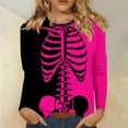 thumbnail image 2 of Patlollav Womens Winter Tees Casual Color Matching Skeleton Print Round Neck Loose T-Shirt Long Sleeve Shirt, 2 of 6