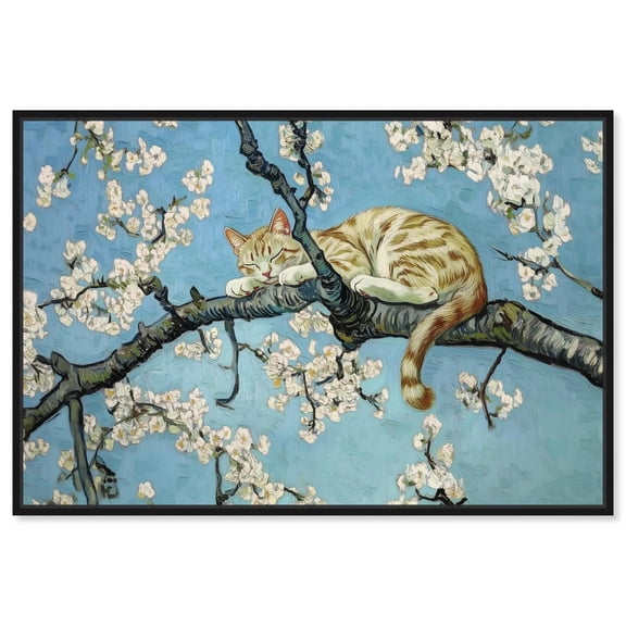 Autumn Blossom Kitten Canvas Modern Pet Art by Art Remedy, Black Frame, 15 x 10