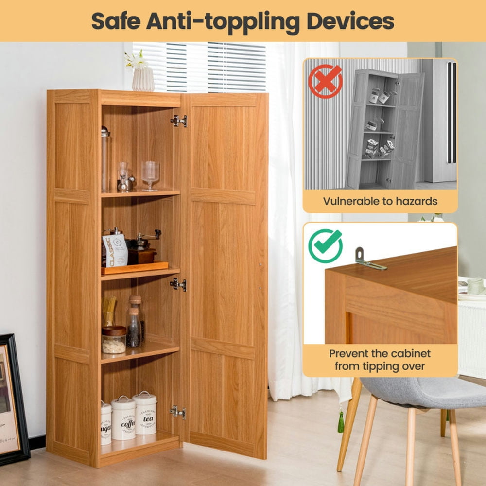 Finihen Storage Cabinet, Floor Cabinet, Tall Storage Cabinet with 4 Storage Shelves for Bathroom, Living Room, Bedroom, Kitchen Living Room, for Bathroom, Living Room, Bedroom, Kitchen, Natural
