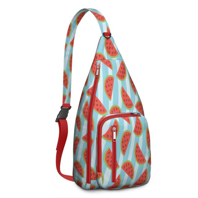 Tropical Sunshine Watermelon Chest Bag – Breathable Mesh Back Panel, Cute Fruit Print Fanny Pack for Sports, Concerts and Summer Festivals