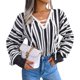 thumbnail image 1 of Mujeres V Masajeadores de cuello Cruz tie suéter casual elegante puff manga colorblock rayas punto Tops, 1 of 7