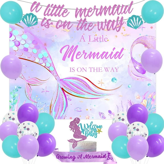 Jollyboom Mermaid Baby Shower Party Decoration Kits fwith Balloon Garland, Latex Purple