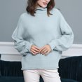 thumbnail image 2 of Lovskoo Sweaters for Women Long Sleeve Solid Color Crewneck Mock Neck Pullover Knit Jumper Tops Casual Sweater Blue, 2 of 5