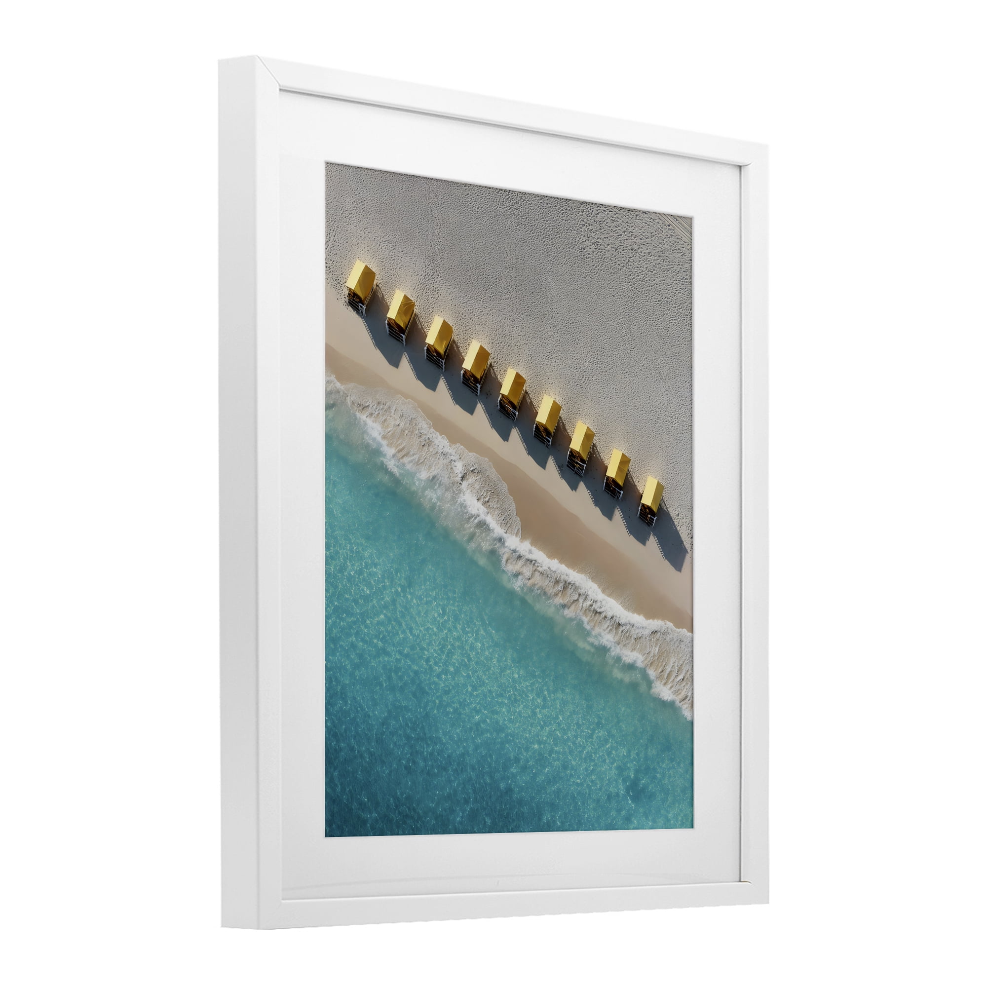 Stupell Industries Yellow Cabanas Along Shore White Framed Print Under Glass, design by Franklyn Gregory