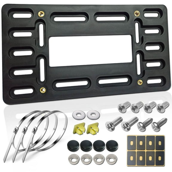 License Plate Bracket Holder- Universal Front Bumper Car Tag Frame Vehicles Mounting Kit, Black
