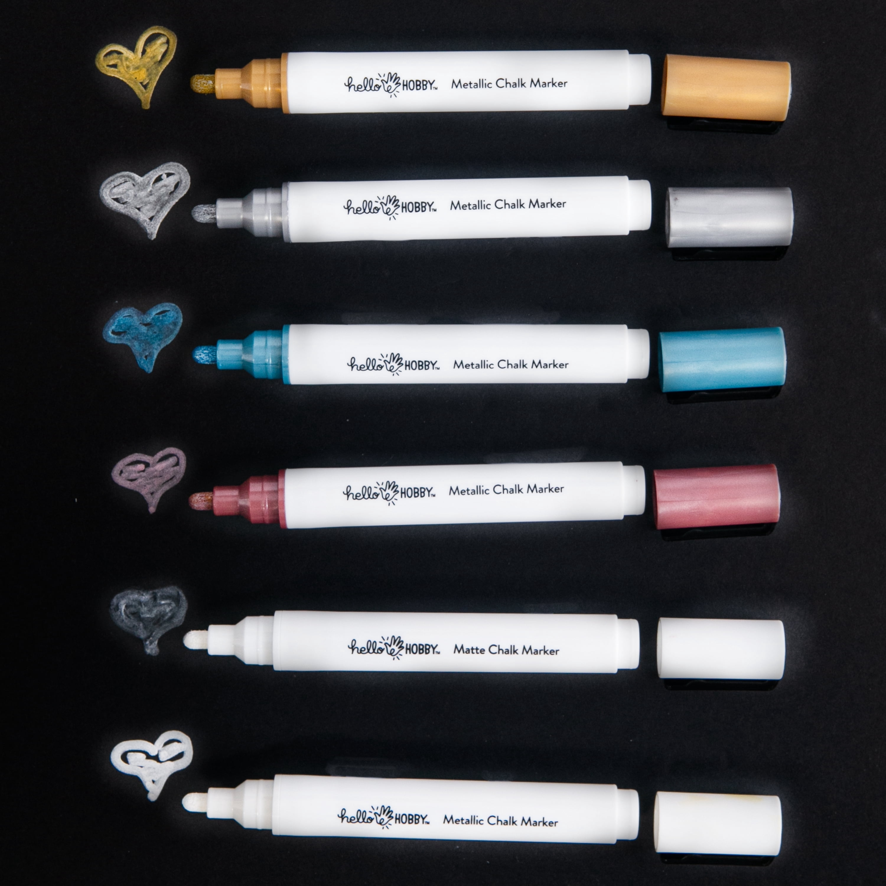 Hello Hobby Chalk Markers, 5 Metallic and 1 Matte, 6 Count for adult crafting
