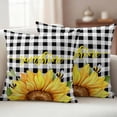 thumbnail image 2 of Sunflowers Outdoor Pillow Covers 16x16 Set of 2,Waterproof Patio Throw Pillowcase Protectors,Black White Check Sunshine Buffalo Bee Decorative Pillow Shams Cushion Covers for Seat Bed Couch Sofa, 2 of 8