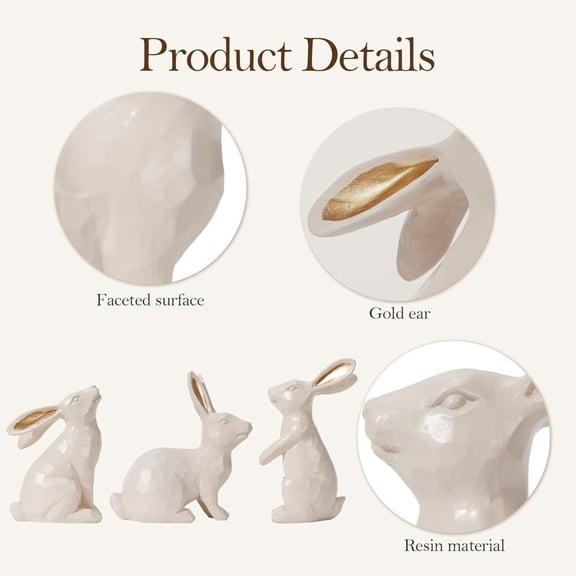 HaCpiu Easter Bunny Figurines, 3Pcs Beige Bunny Decorative Ornament, Easter Rabbit for Tabletop Decor & Home Spring Decoration Gift