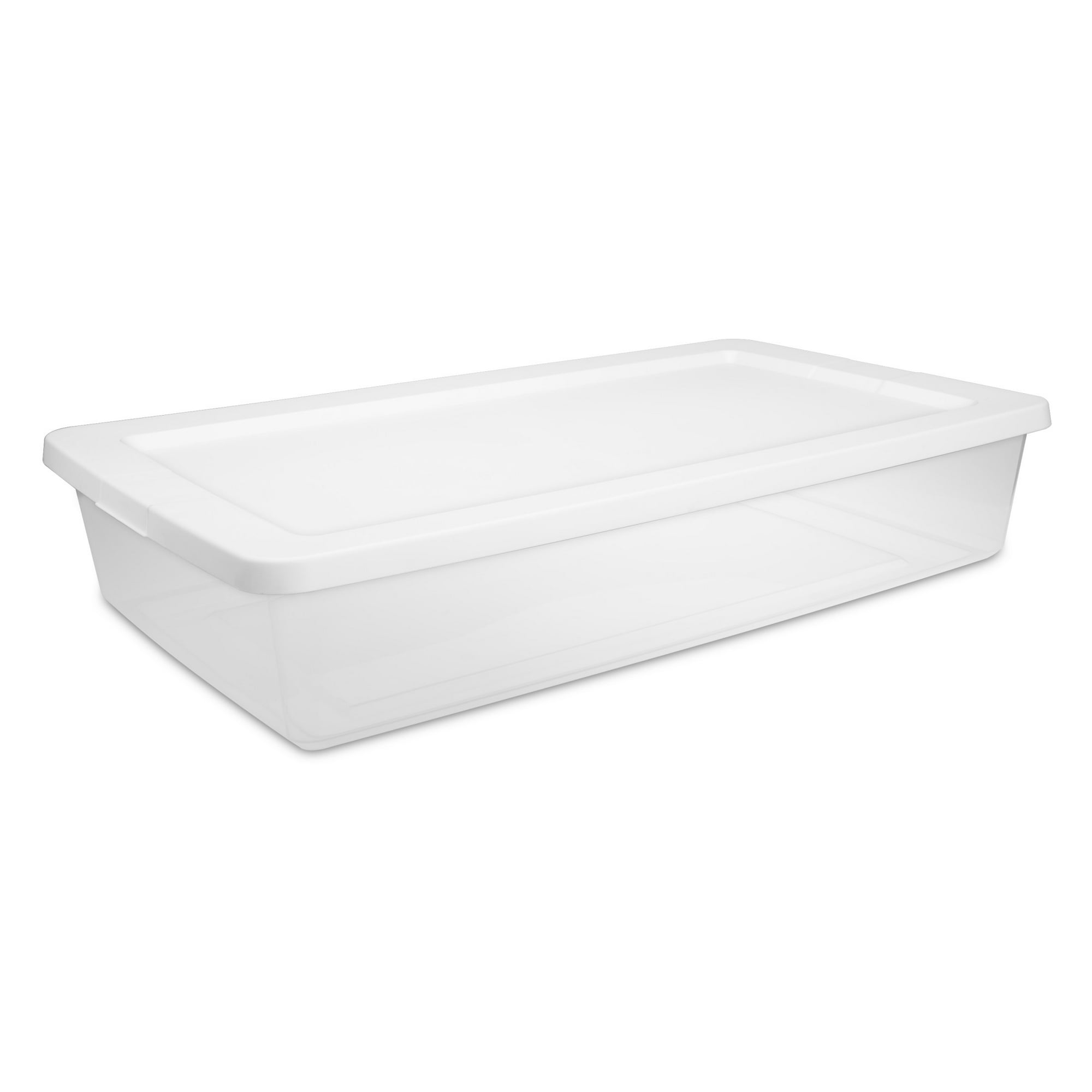 Sterilite 41 Quart Medium Storage Bin, Clear Plastic Underbed Storage Container with Snap-On Lid, White