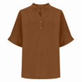 thumbnail image 3 of Button Down Linen Shirts for Women 3/4 Sleeve V Neck Linen Tops Fashion Summer Casual Pullover Loose Lightweight Beach Vacation Holiday Blouses, 3 of 5