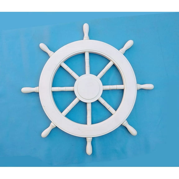 Wooden Ship Wheel With Wooden Hub - (24 Inches, Pure White)