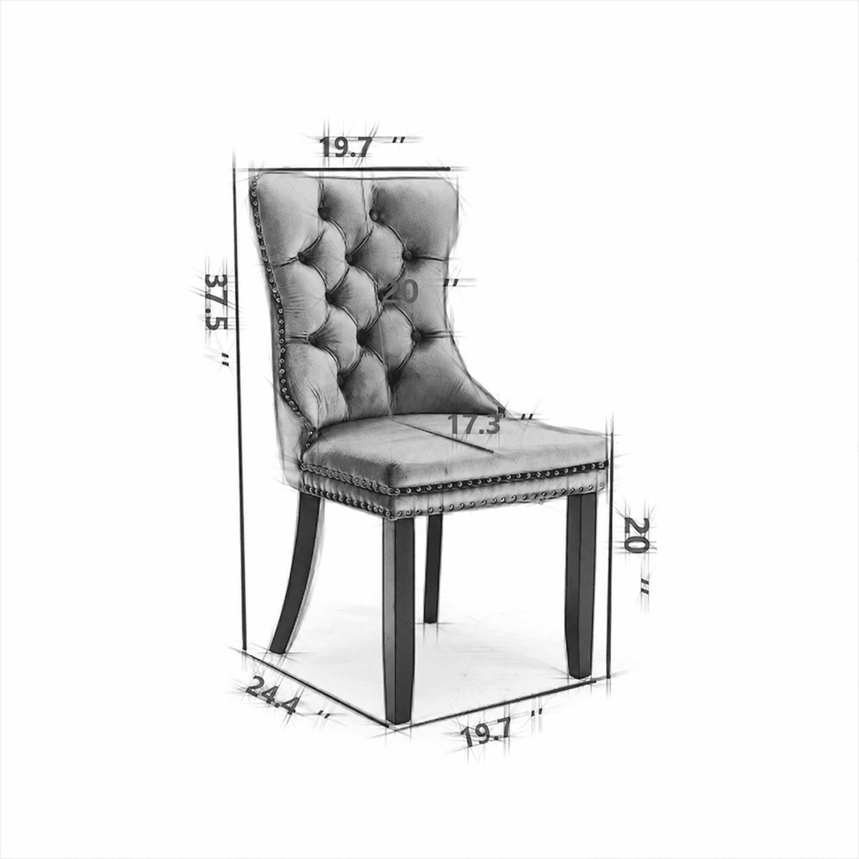 BSHTI 37.5" Velvet Upholstered Contemporary Dining Chairs Set of 2, Tufted Parson Wingback Chair with Nailhead Trim for Kitchen Dining Room(Blue)