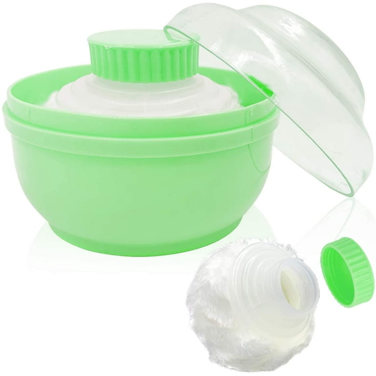 Green Plastic Loose Powder Container with Powder Puff Refillable