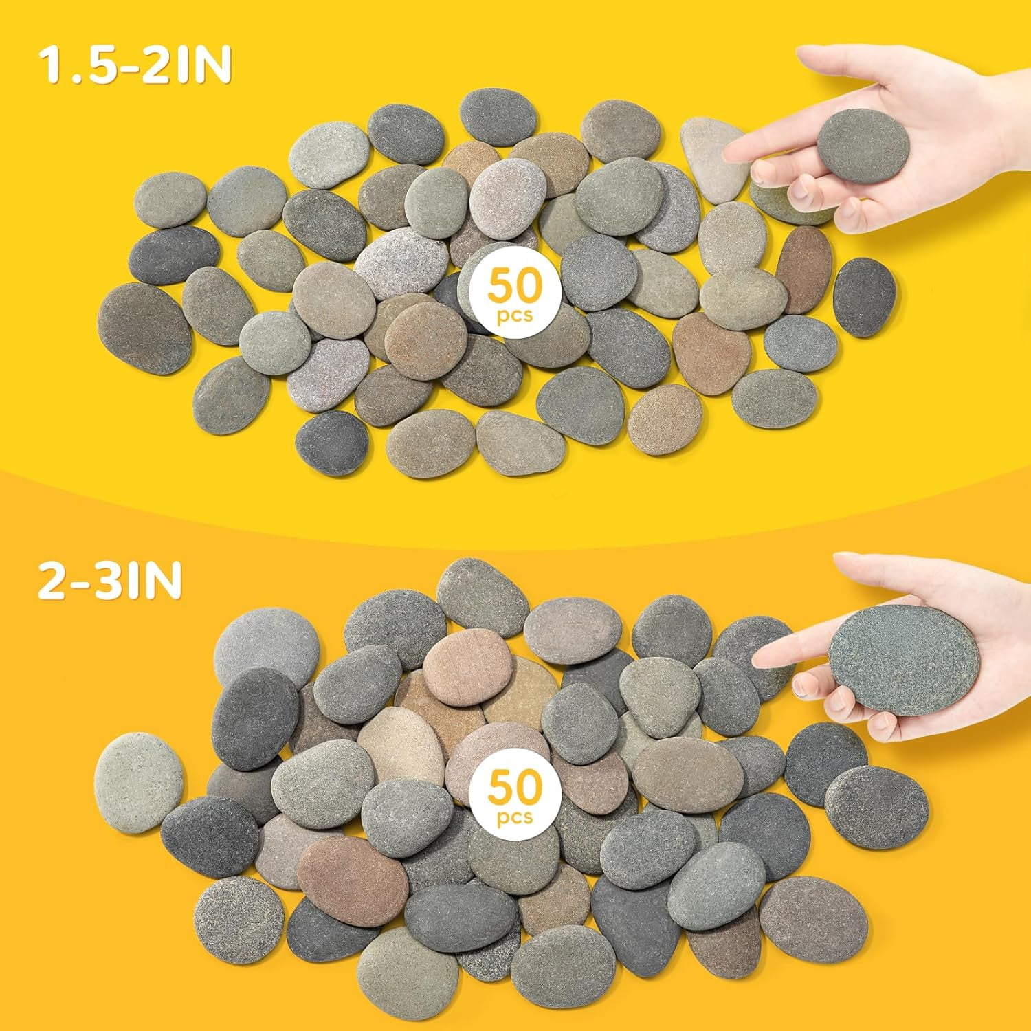 100pcs 1.5-3in River Rocks for Painting,2 Sizes Flat Smooth Rocks for Arts & DIY, Kindness Rocks, Paint Stones for Craft (50pcs Each Size: 1.5-2in, 2-3in)