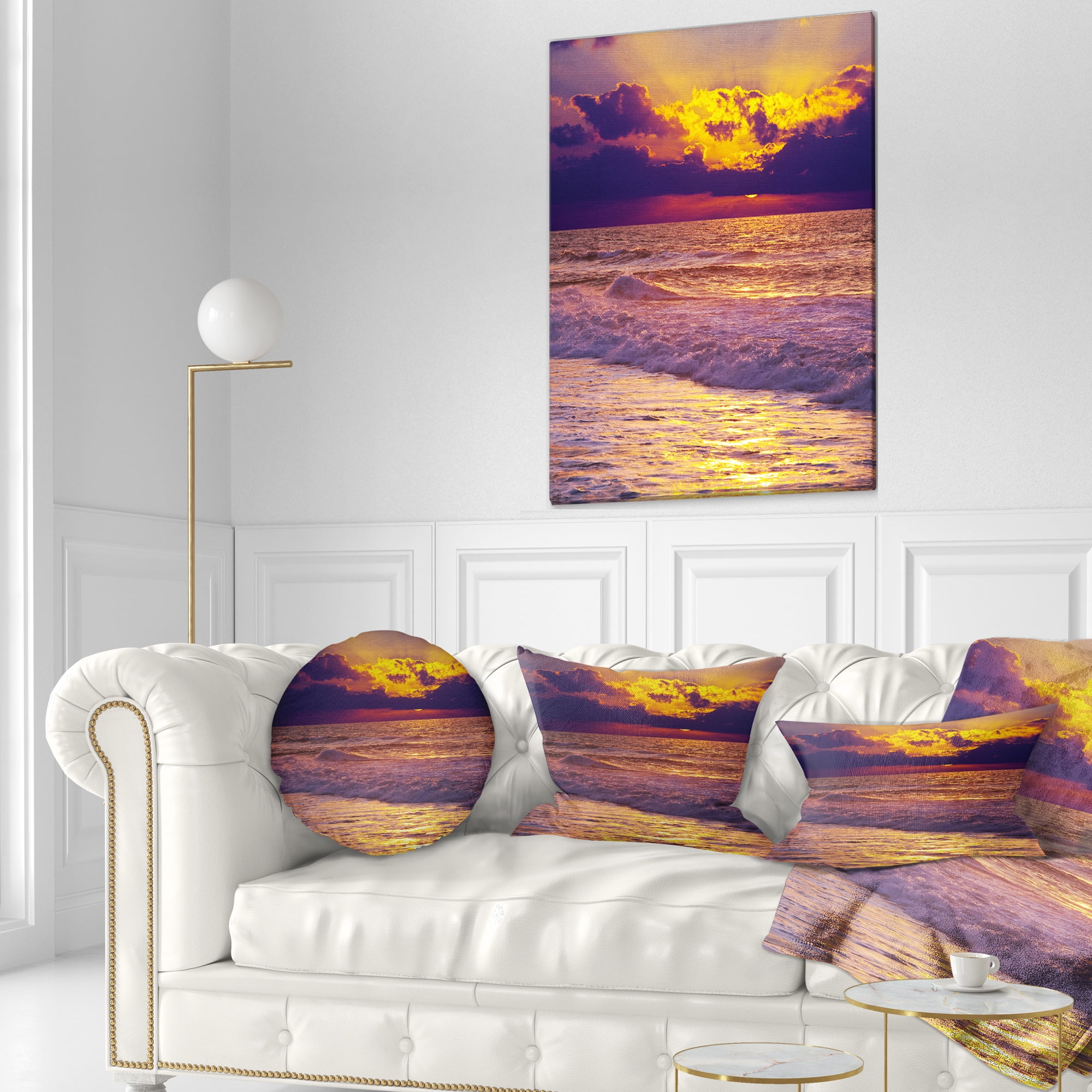 Designart Clouds in Bright Sunshine At Sunset - Landscape Printed Throw Pillow - 12x20
