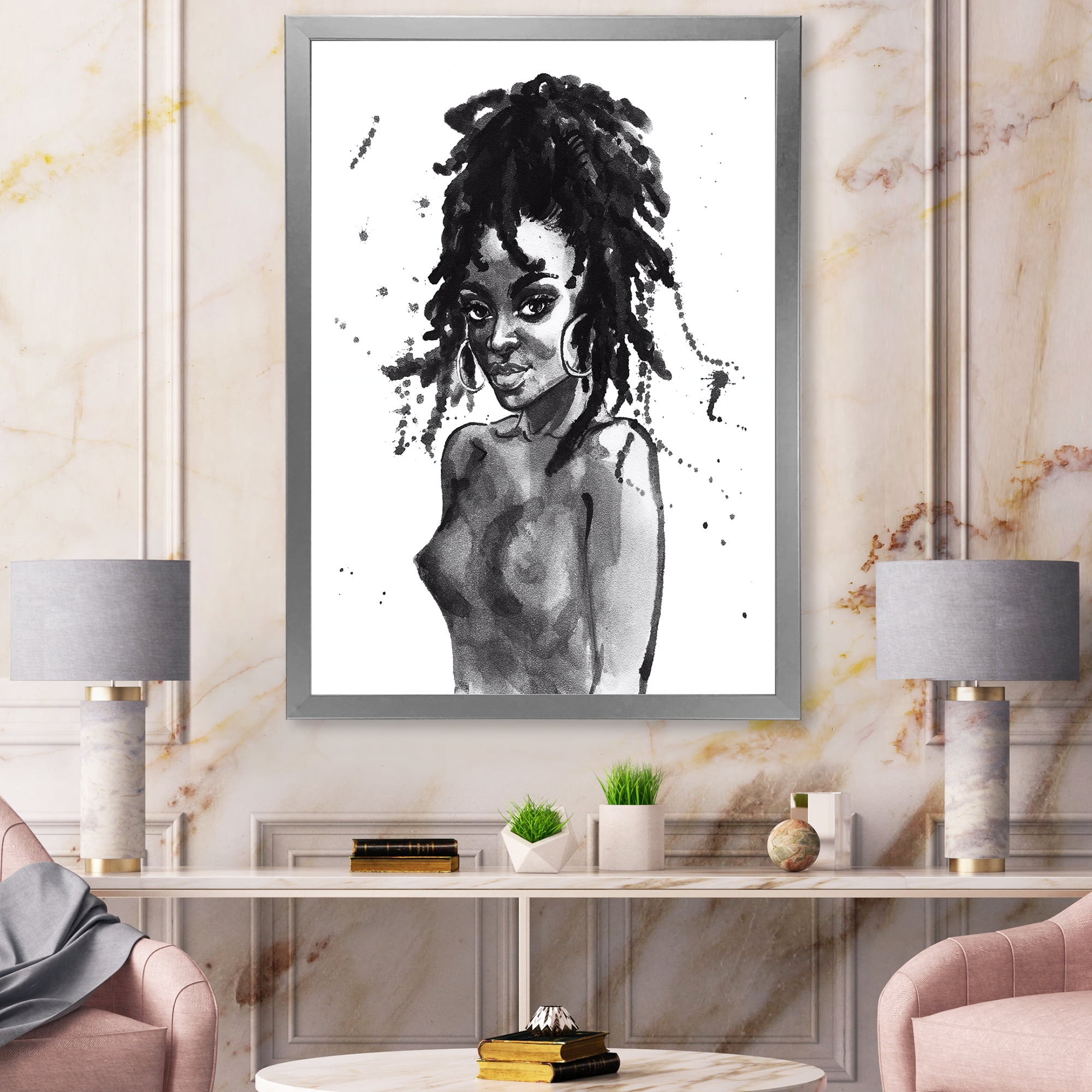 Designart 'Black and White Portrait of African American Woman V' Modern Framed Art Print