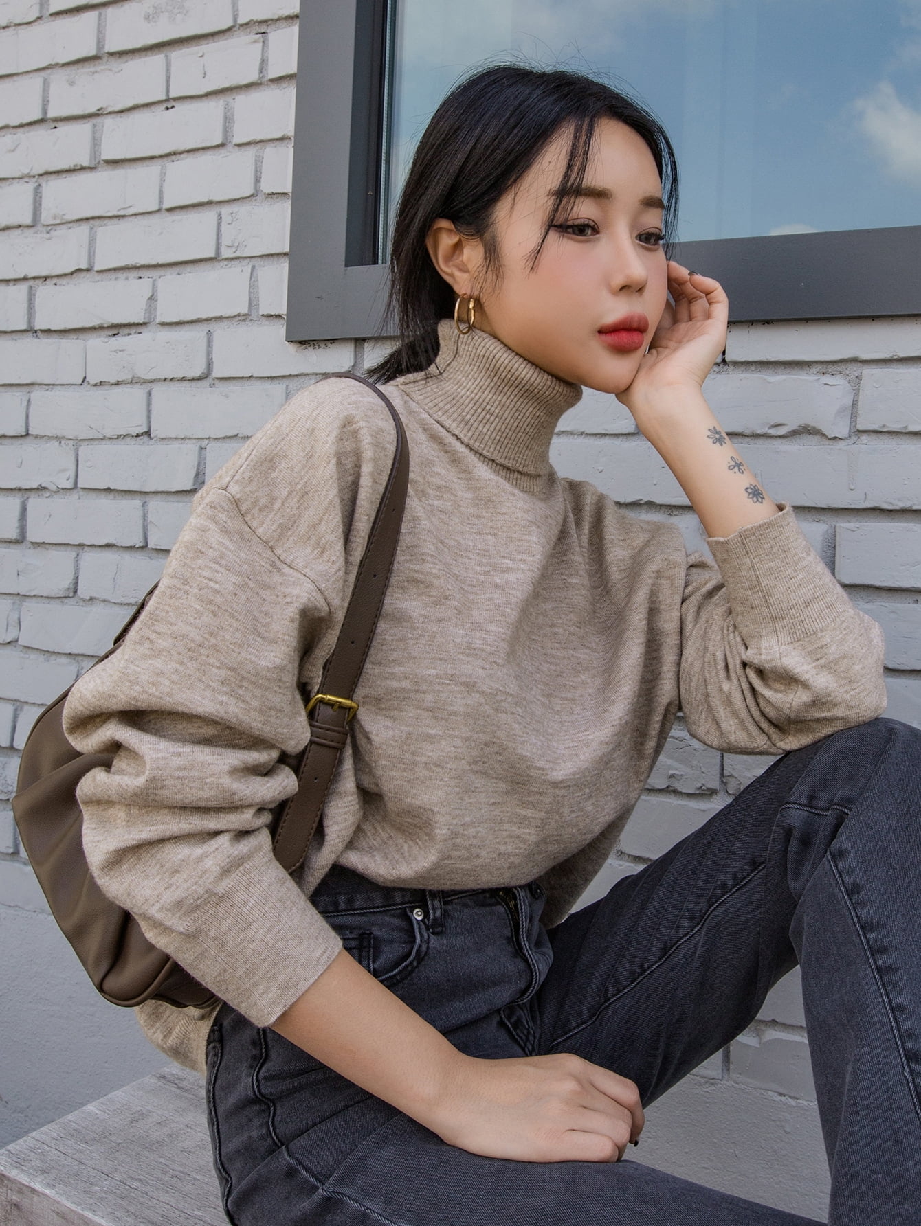 Turtleneck Drop Shoulder Sweater Y028D 