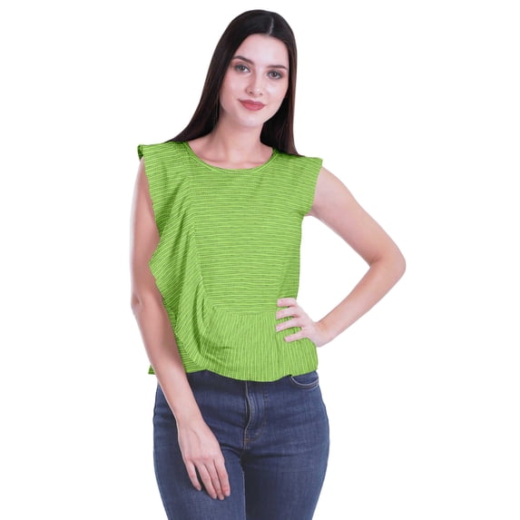 Moomaya Ruffle Blouses Women Printed Sleeveless Cotton Jersey Summer Tops Women