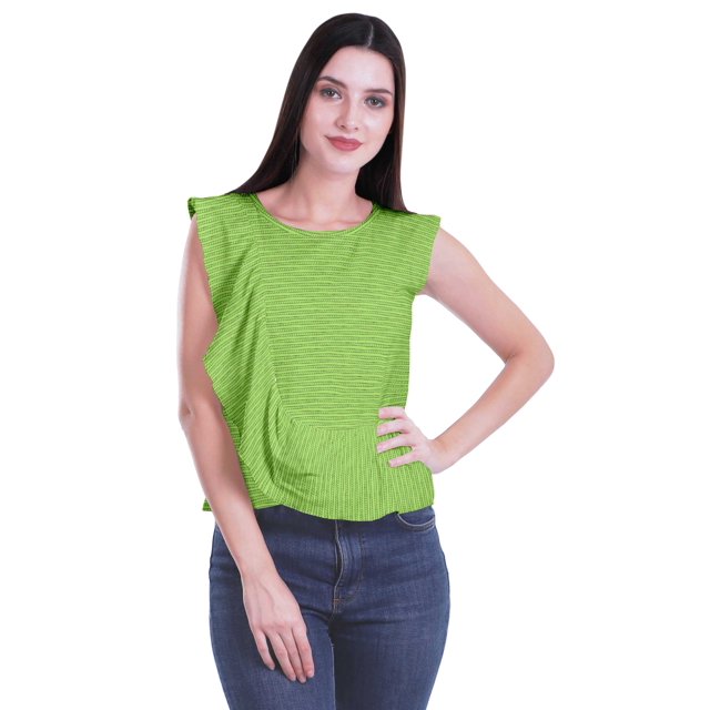 Moomaya Débardeur Sans Manches à Volants Imprimé pour Femmes Col Rond Crop Top Décontracté