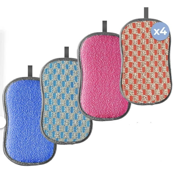Eponge Lavable 4 Pcs - Eponge Reutilizable Vaisselle - Eponge Microfibra Antibacterienne