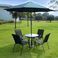 thumbnail image 3 of Clearance! Goorabbit Outdoor Round Tempered Glass Table Patio Metal Frame Dining Table with Umbrella Hole, All Weather Outside Table for Garden(31.5x31.5x28.3",Black), 3 of 9