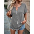 thumbnail image 6 of Wycnly Womens Tops Plus Size Button Down Breathable Tunic Shirts Summer Casual Short Sleeve V-Neck Solid Blouse Gray l, 6 of 7