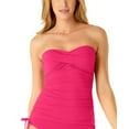 thumbnail image 2 of ANNE COLE Women's Pink Stretch Sweetheart Neck Ruched Adjustable Twist Front Bandeau Tankini Swimsuit Top S, 2 of 2