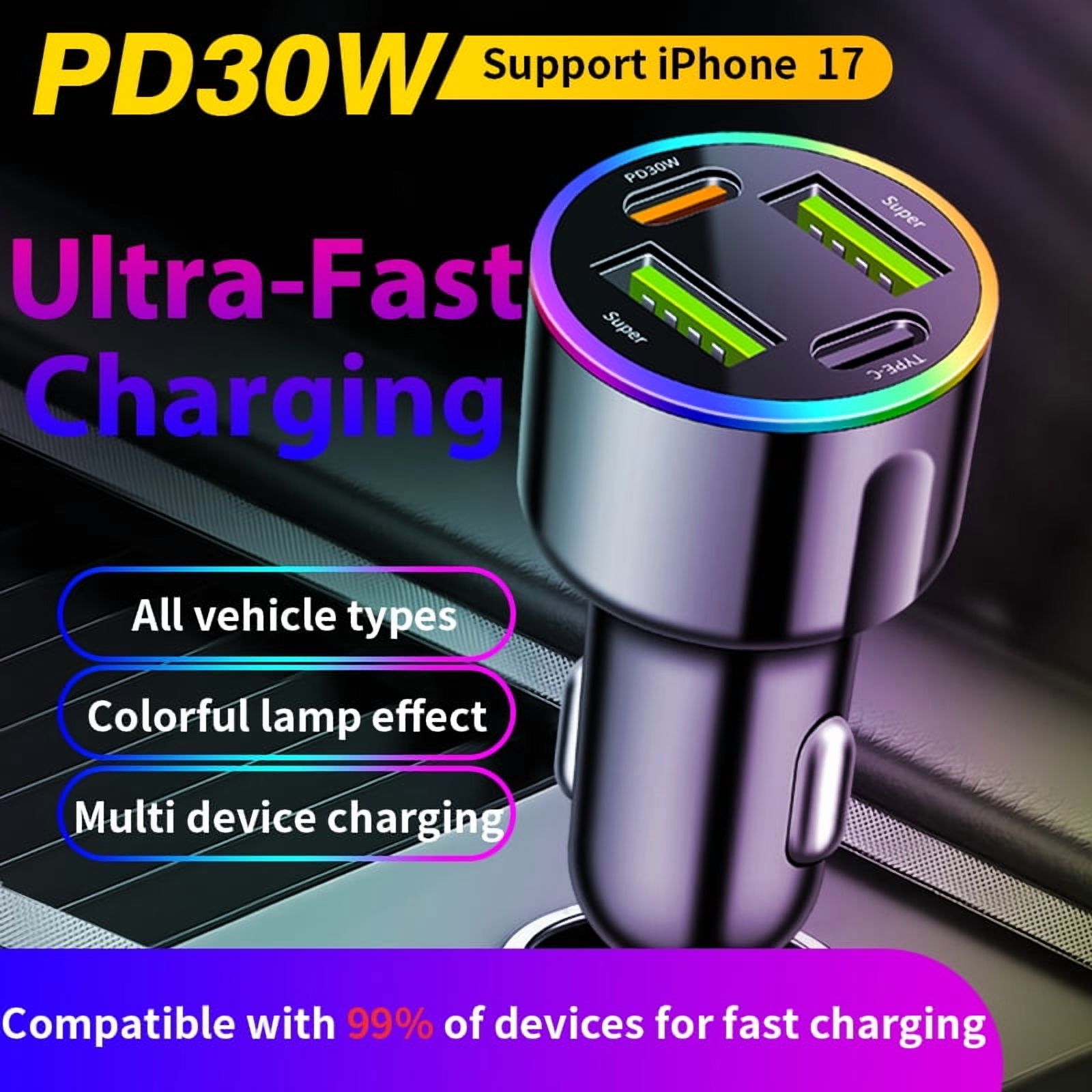 WJXCMDBS 85W 4-Port USB-C Car Charger, Black photo 3