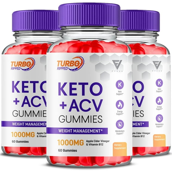 (3 Pack) Turbo Ripped ACV   Keto 1000mg Gummies Apple Cider Vinegar Vitamin B12 Vitamin B6 for Gut Health (180 Gummies)