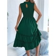 thumbnail image 5 of Women's Sleeveless Smocked Ruffle Neck Tiered Casual Flowy Midi Dress Green XL, 5 of 10
