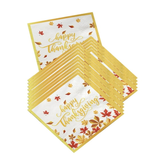 KOYPTL 80 pcs Thanksgiving Napkins-6.4*6.4 Inch Disposable Paper Napkins With“Happy Thanks Giving”Text And Maple Leaves Are Safe And Odorless For Autumn Harvest Parties Seasonal Table Decor