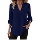 thumbnail image 1 of Camisas de Color Sólido para las Mujeres 3/4 Manga Manga Corta Cuello en V, Blusa Casual para Primavera Verano Diario, 1 of 9