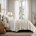 thumbnail image 3 of EVERGRACE Velvet Quilt Set California King 118'' x 106'', Luxurious Soft Striped Channel Bedding Set, Lightweight Velvet Comforter for All Season, Oversized Bedspread Coverlet with 2 Shams, Beige, 3 of 8