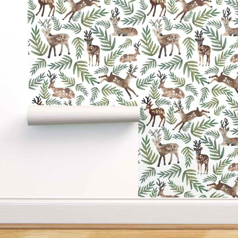 Peel-and-Stick Removable Wallpaper Woodland Watercolor Reindeer Deer