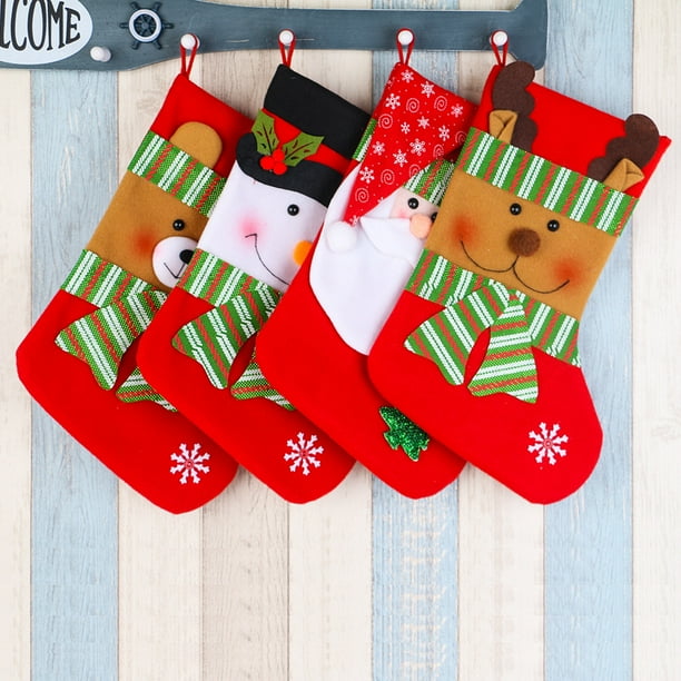 Calcetín de Navidad de 4 piezas, calcetín de Navidad personalizado grande de 38 m, decoración de ventana de árbol de Navidad para colgar en interiores, bolsa de regalo para niños y adultos