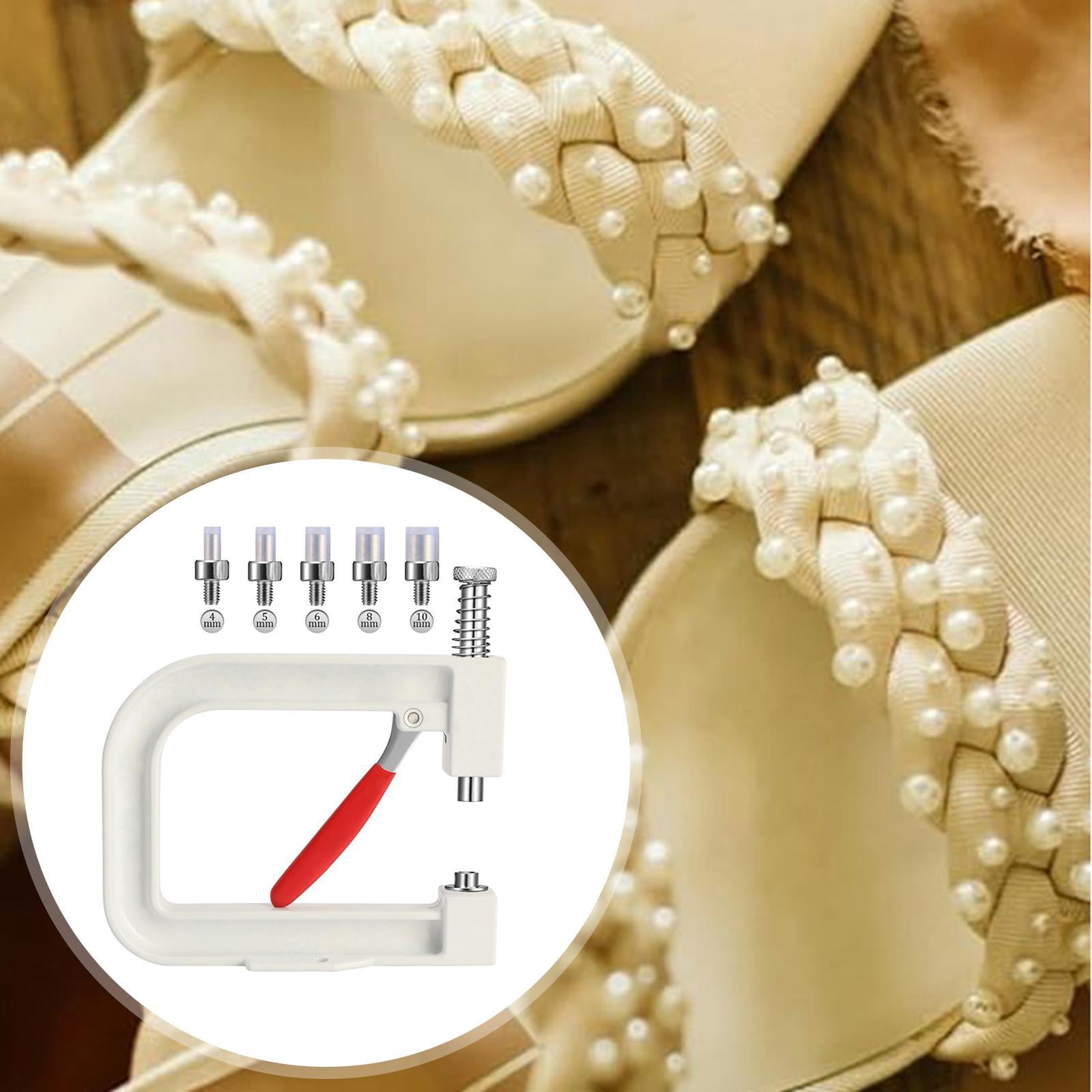 balikha Hand Press Pearl Setting Machine Beads Punching Machine Pearl Setting Tool DIY Project for Clothes Bags Skirts Hair Band Hats White