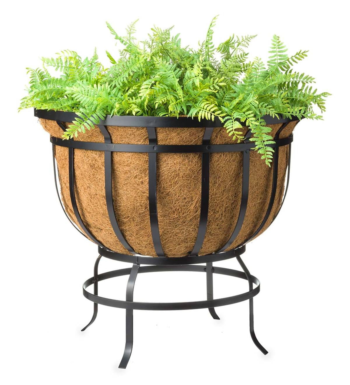 Footed Steel Round Basket Planter with Natural Coir Liner