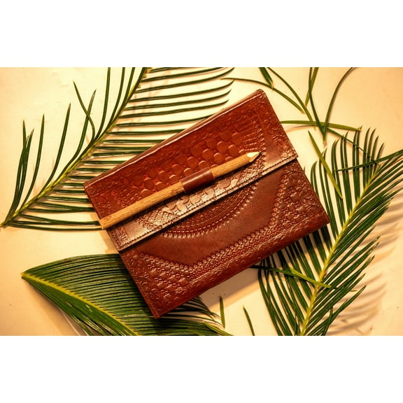 Rajeriya Antique Handmade Vintage Leather Journal Paper, Leather Sketchbook, Drawing Journal 240 Pages of Antique Handmade Lock With Wooden Pencil & Handmade Paper