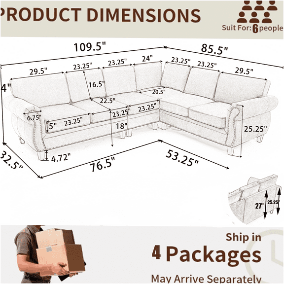 JERFIT Large Modular Sectional Sofa with 7 Back Cushions, L-Shaped Chenille Fabric Corner Couch for Living Room, Dark Gray