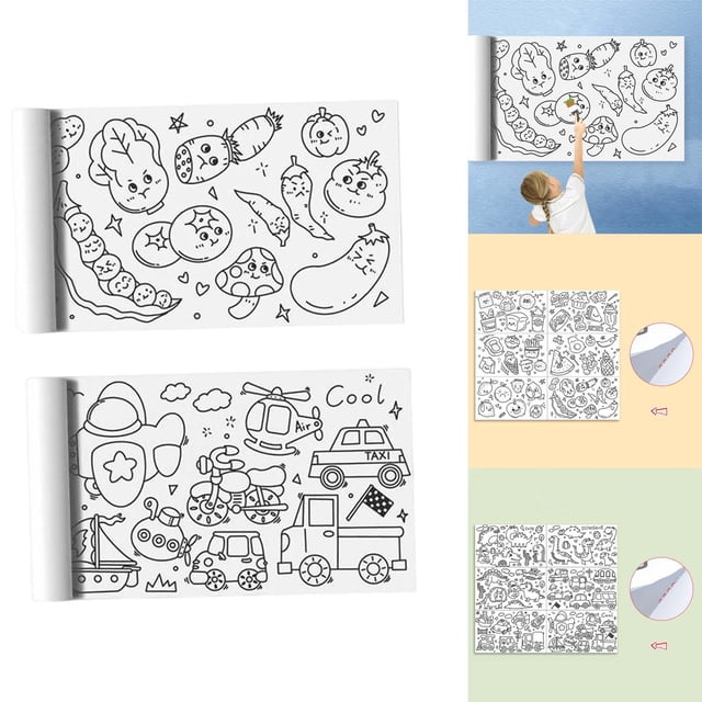 Rollo de papel para colorear para grandes de 2 piezas, con línea para colorear, póster, pegatinas para colorear de pared, mantel para colorear para de 3 a 12 años EstiloD BLESIY 2 piezas