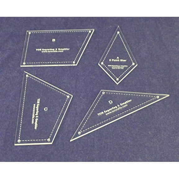 4 Piece 5 Point Star- Quilting Templates 1/8 Inch Acrylic-with Seam