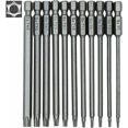 thumbnail image 1 of Juego de 11 puntas Torx largas para destornilladores y atornilladores eléctricos - Puntas magnéticas - Vástago hexagonal de 1/4" - Tamaños T6 a T40 - Longitud 100 mm, 1 of 5