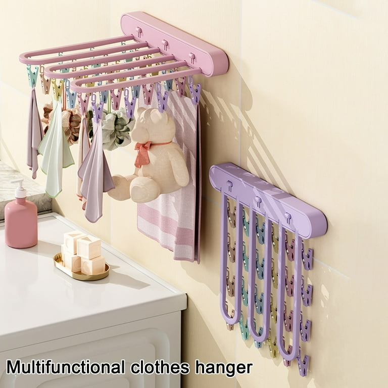 Wall mounted Clothes Hanger No Drilling Clothing Hanger Folding Clothing Drying Hanger Wall Mount Windproof Clips No Drill Hanging 1 Pc Walmart