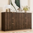 thumbnail image 3 of FURNIWAY 6 Drawer Dresser for Bedroom, 55" Wide Modern Chest of Drawers with Gold Metal Handles, Fluted Wood TV Stand for Living Room, Hallway, Walnut, 3 of 8