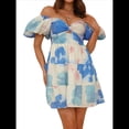 thumbnail image 2 of Vestido Mini Bohemio Floral para Mujer, Corta Abullonada, Escote en V, Informal, para Playa Plano XL, 2 of 10