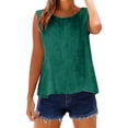 thumbnail image 4 of WULMLEO Cotton Linen Tank Tops for Women - Sleeveless Crewneck Summer Gauzy Shirts Loose Fit Casual Beach Vacation Camisole Dark Green L, 4 of 8